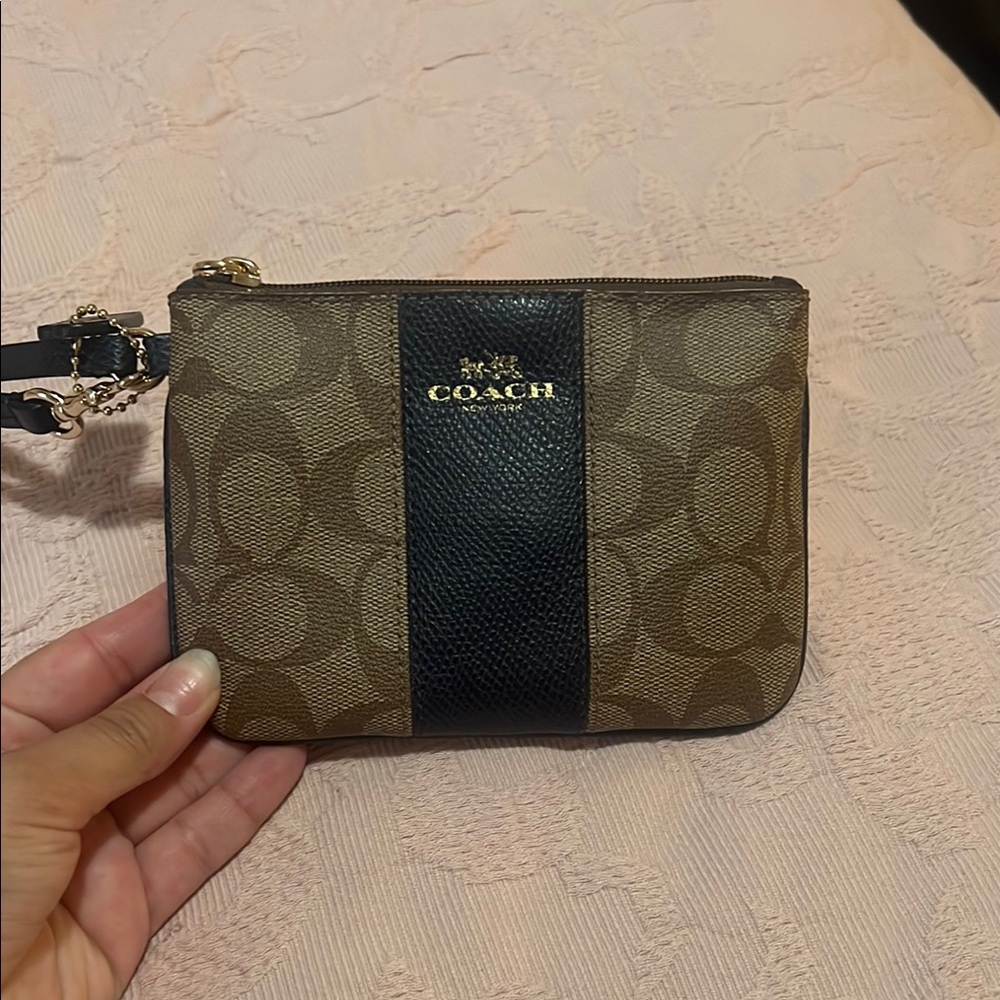 Coach Tan and Black Signature Wristlet